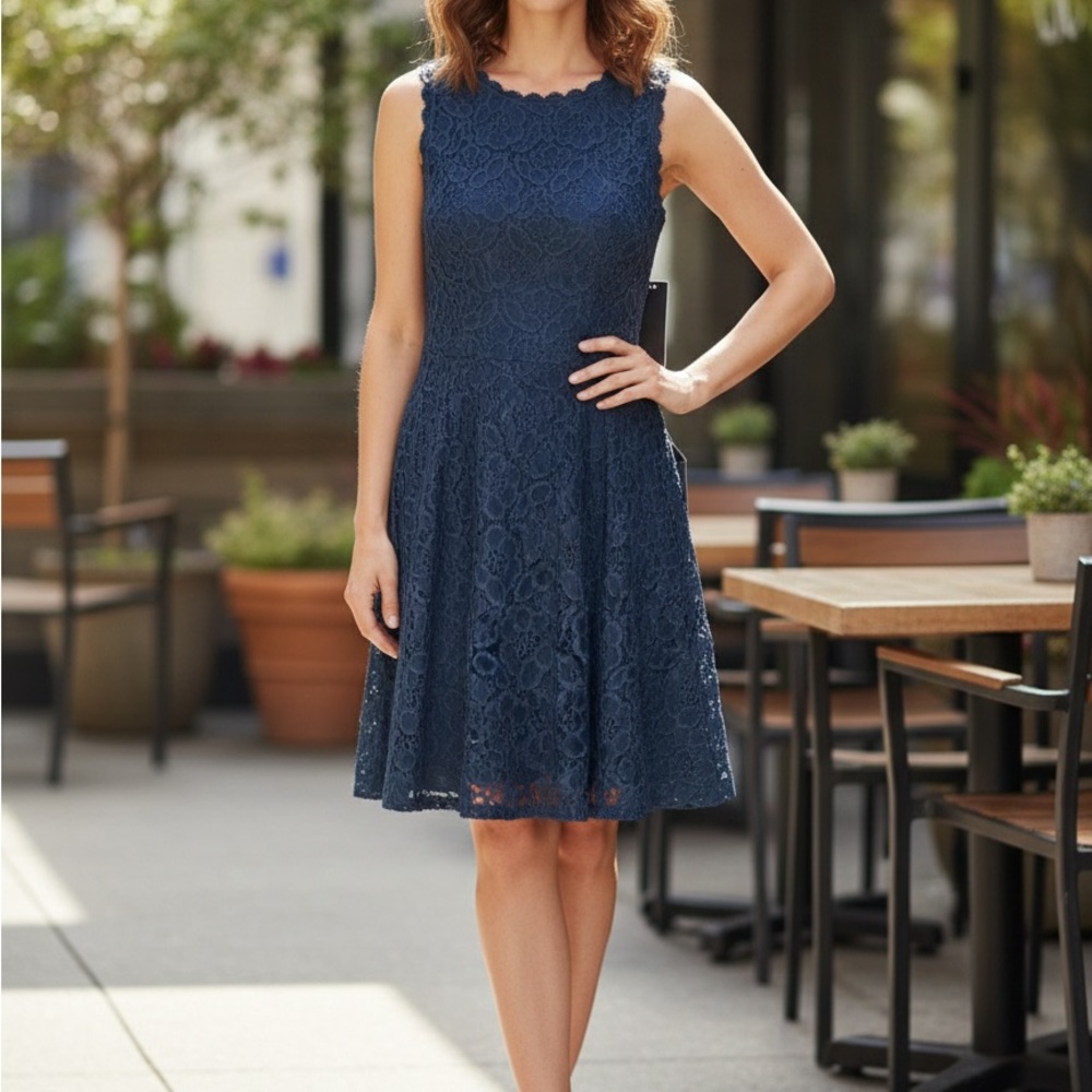 City Studio Navy Lace‎ Midi Dress